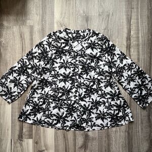 NWT MSRP $60 Ulla Popken Plus Size  20-22 Curvy Longline Button Down Blouse AOP